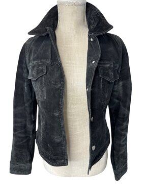 Sphirea Black Velvet Jacket Womens Size S Distressed Look Button Front